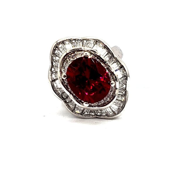 Cocktail Ring 14k white gold, Red Cubic Zirconia Size 8 - Picture 2 of 12